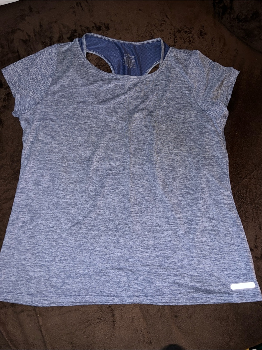 Cuddl Duds Heathered Light Blue Short Sleeve Racerback Active Tee